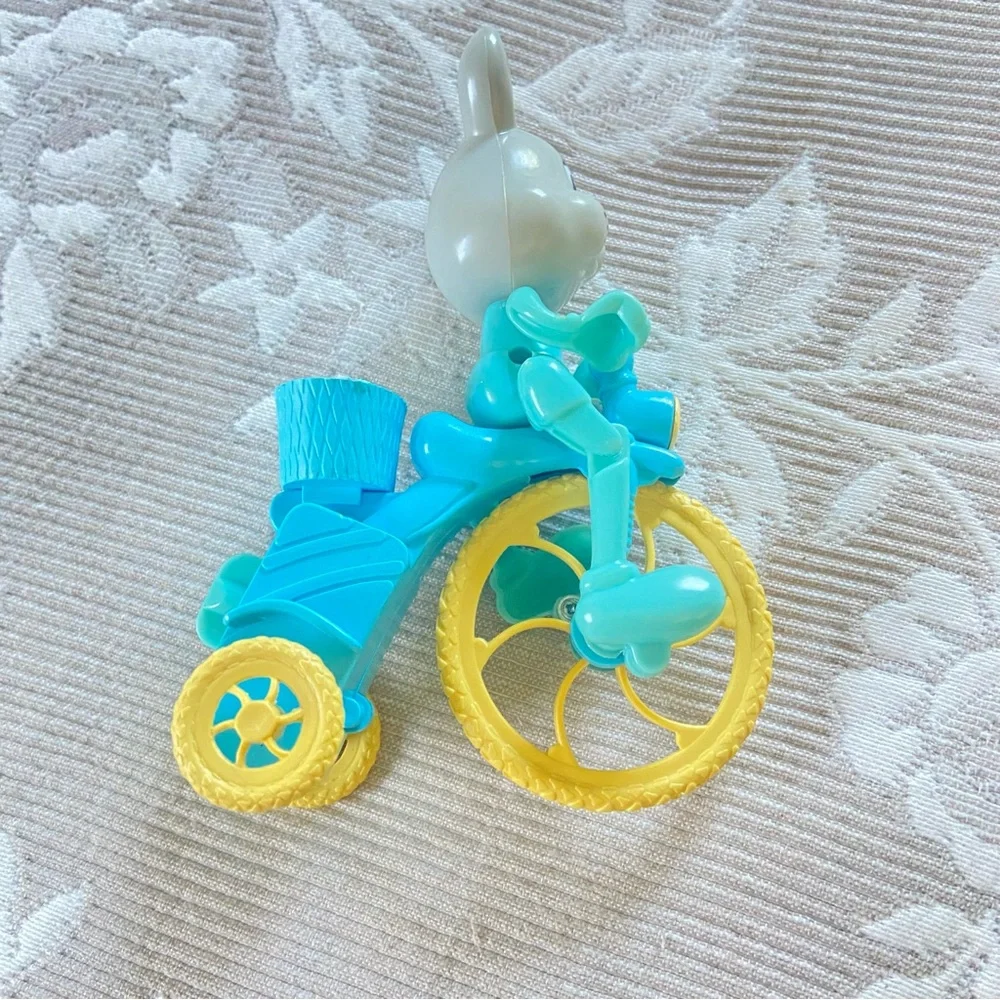 Vintage Easter Bunny Wind Up Toy Plastic Tricycle Rabbit